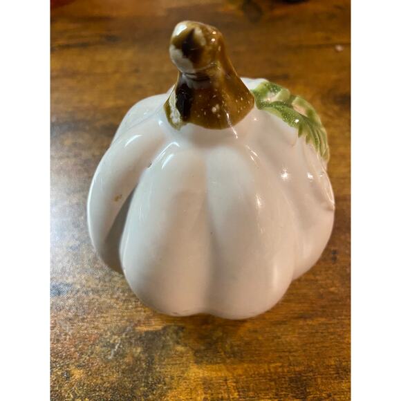 White Ceramic Pumpkin , Neutral Fall Home Decor, Halloween, Harvest, Autumn - Picture 3 of 5